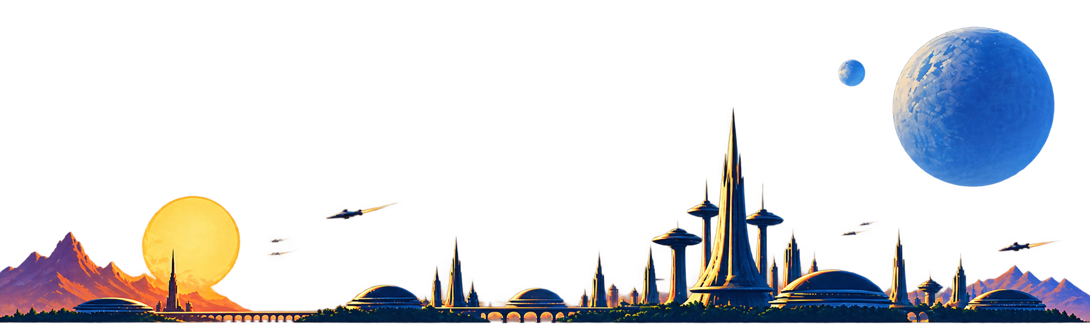 Retro-futurist city skyline silhouette